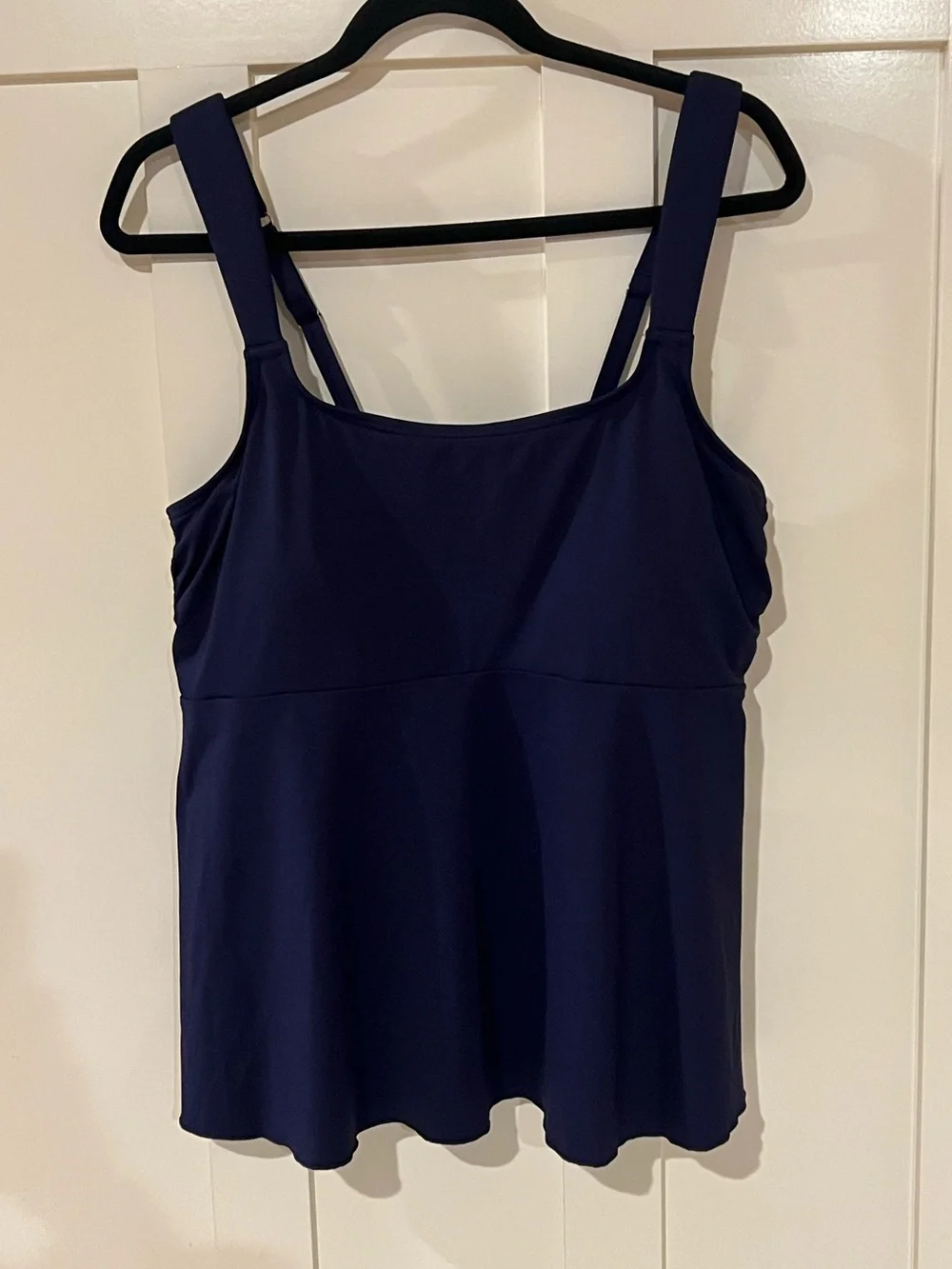 NWT Lands End Women Flutter Scoop Neck Tankini Swimsuit Top L 14 to 16 Navy Blue